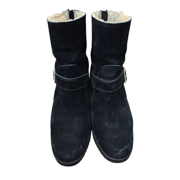 UGG Gissella Womens Suede Sheepskin Shearling Wedge Zip Black Ankle Boots 5593 - Picture 4 of 14
